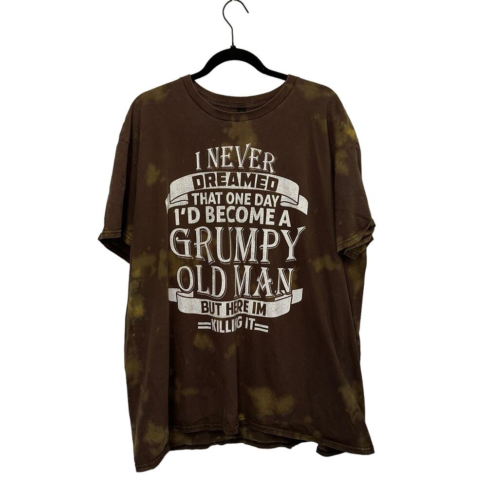 Grumpy Old Man Graphic‎ T-Shirt 2XL Brown Tie Dye Funny Quote Casual Distressed